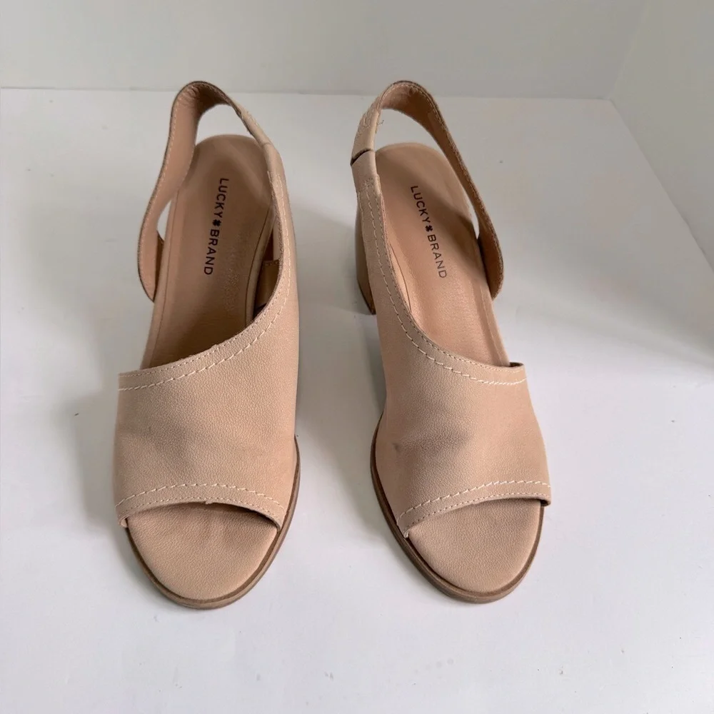 Lucky Brand Xilna Leather Slingback Heels Brown Womens Size 8 - Picture 2 of 14